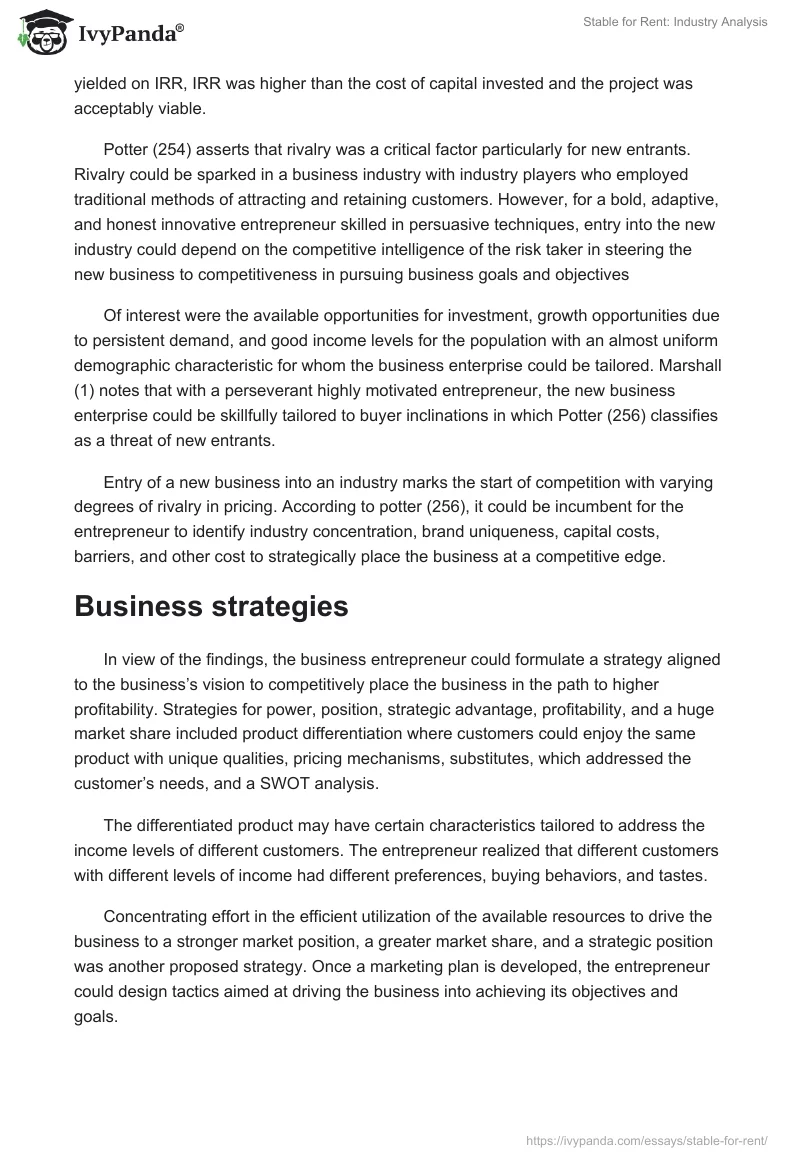 Stable for Rent: Industry Analysis. Page 4