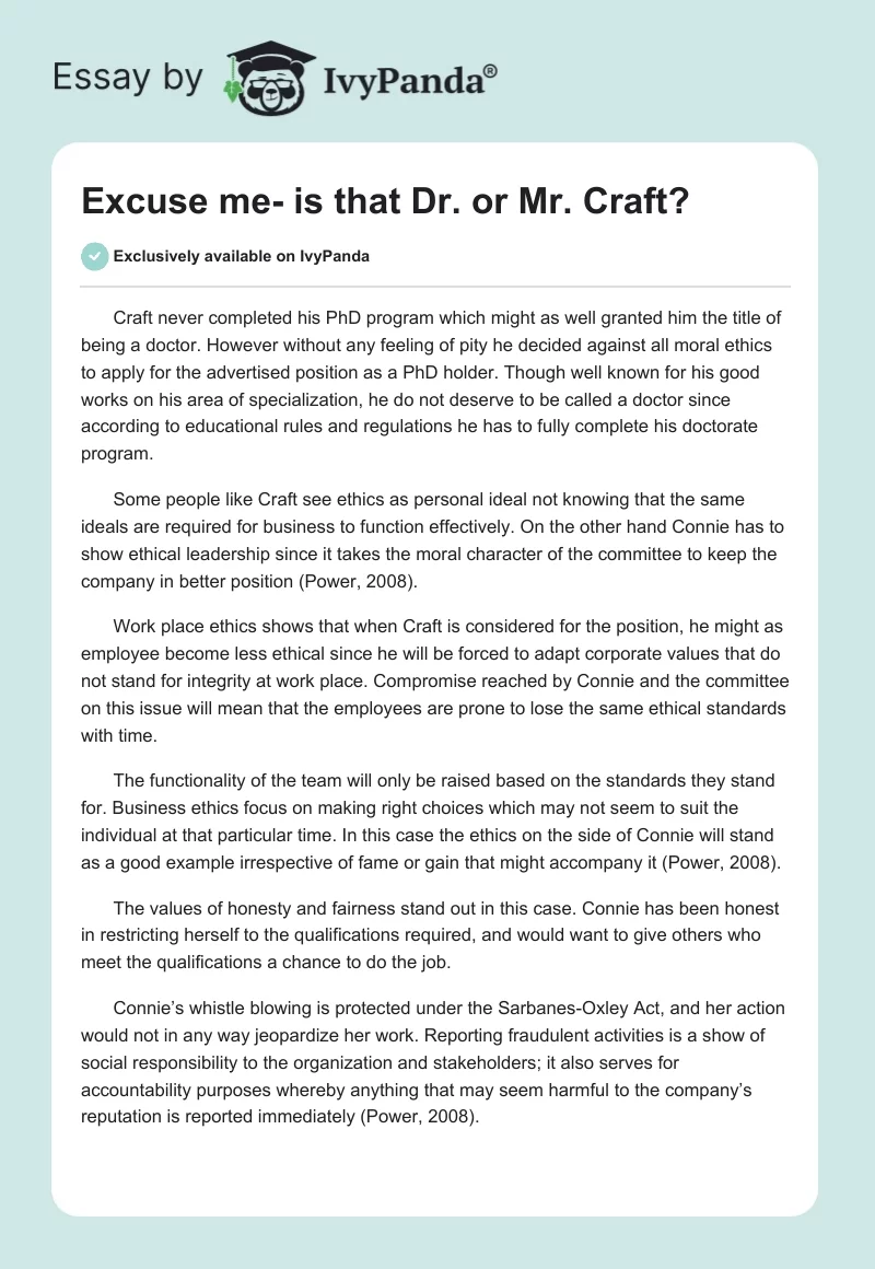 Excuse me- is that Dr. or Mr. Craft?. Page 1