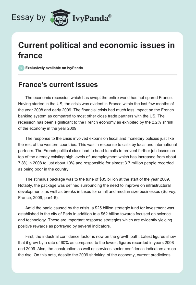 Current political and economic issues in france. Page 1