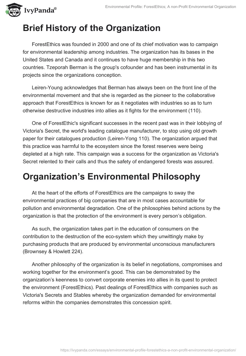 Environmental Profile: ForestEthics; A non-Profit Environmental Organization. Page 2
