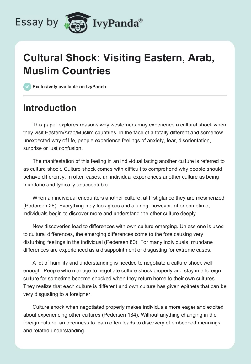 Cultural Shock: Visiting Eastern, Arab, Muslim Countries. Page 1