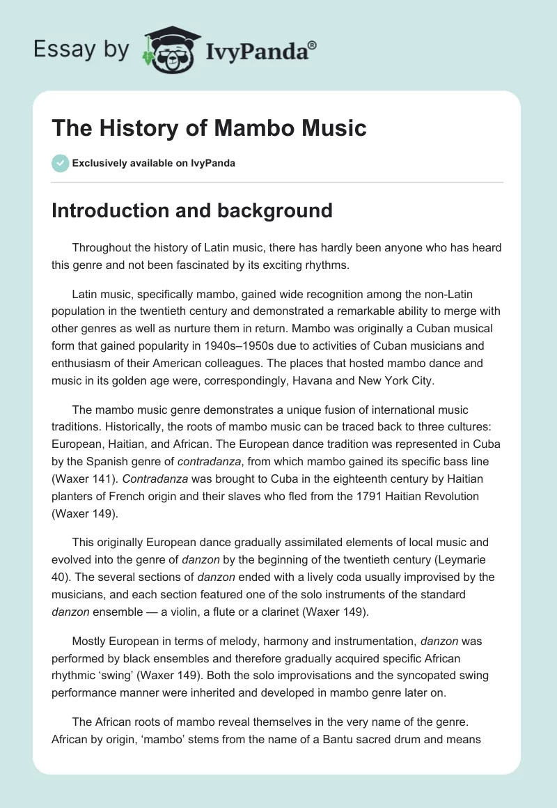 The History of Mambo Music. Page 1