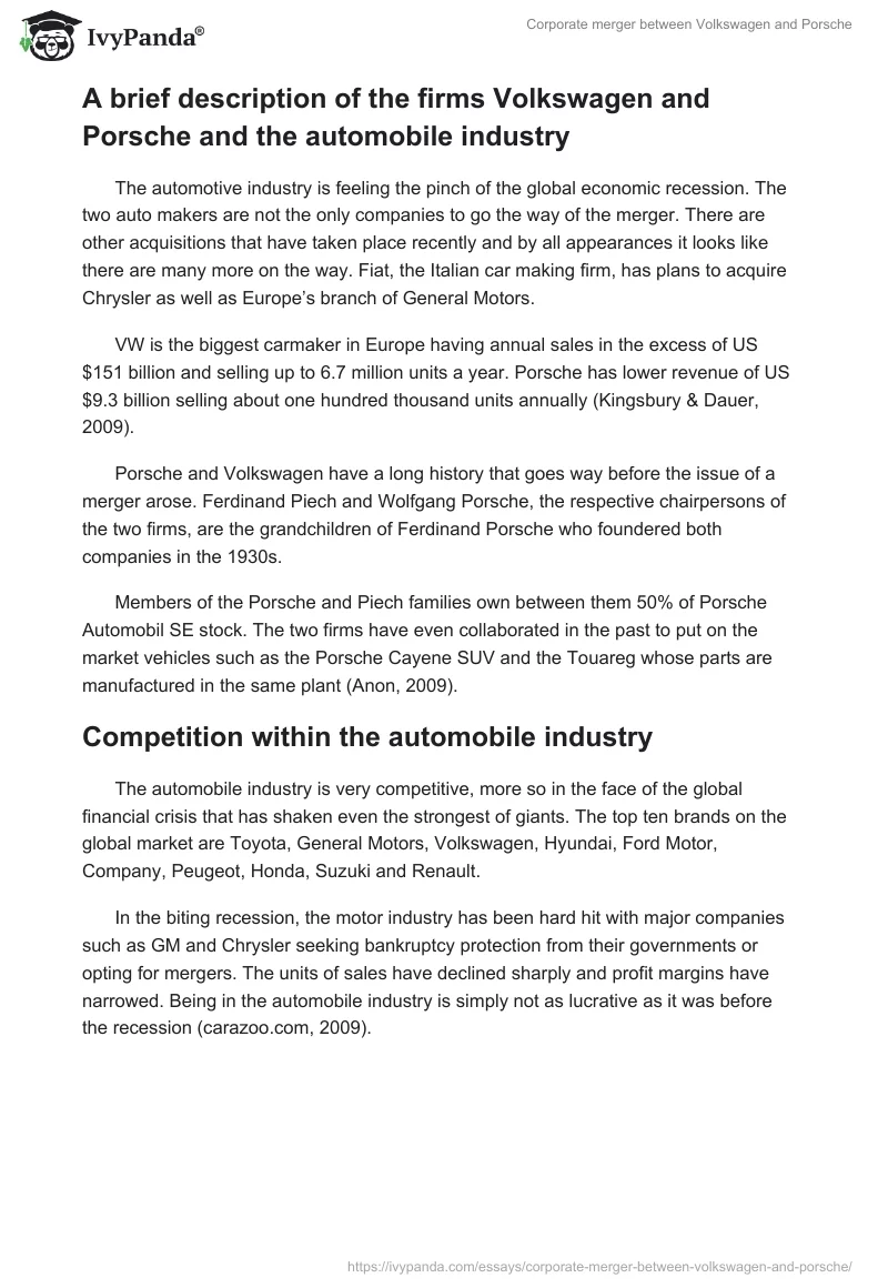 Corporate Merger Between Volkswagen and Porsche. Page 2