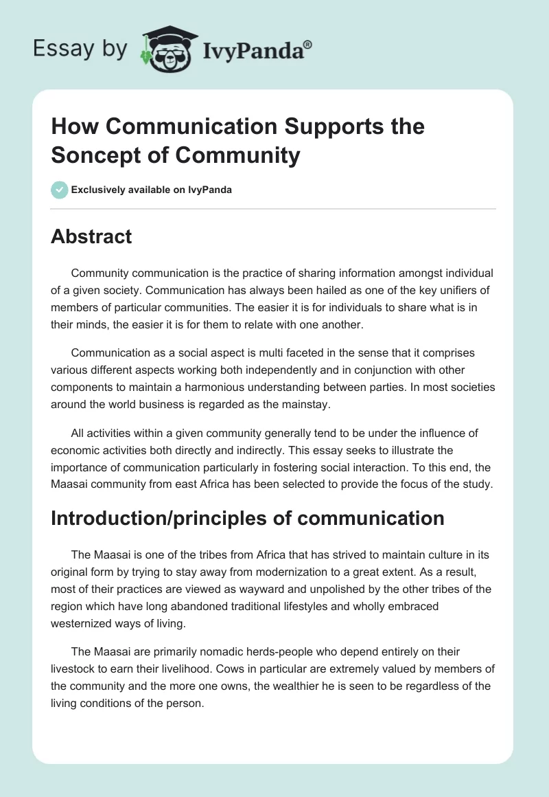How Communication Supports the Soncept of Community. Page 1