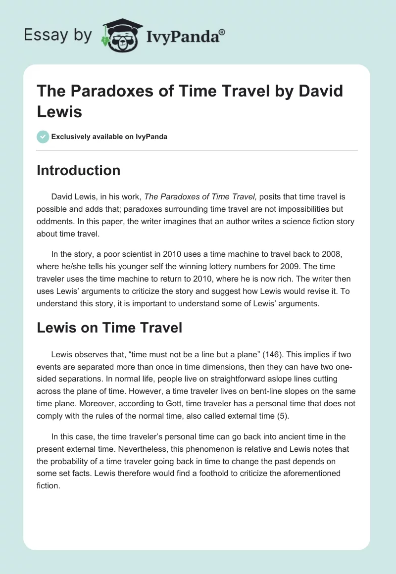 The Paradoxes of Time Travel by David Lewis. Page 1