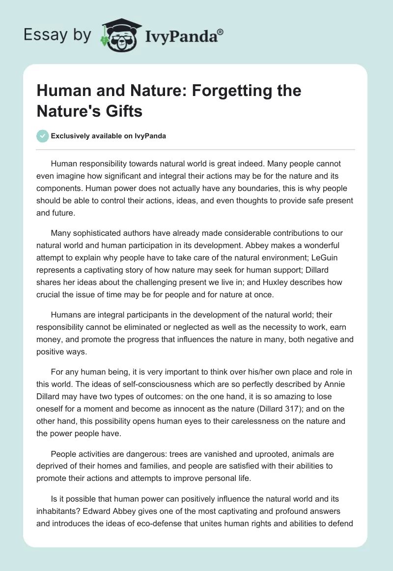 Human and Nature: Forgetting the Nature's Gifts. Page 1