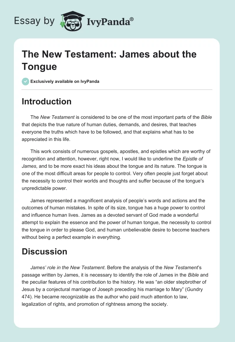 The New Testament: James About the Tongue. Page 1