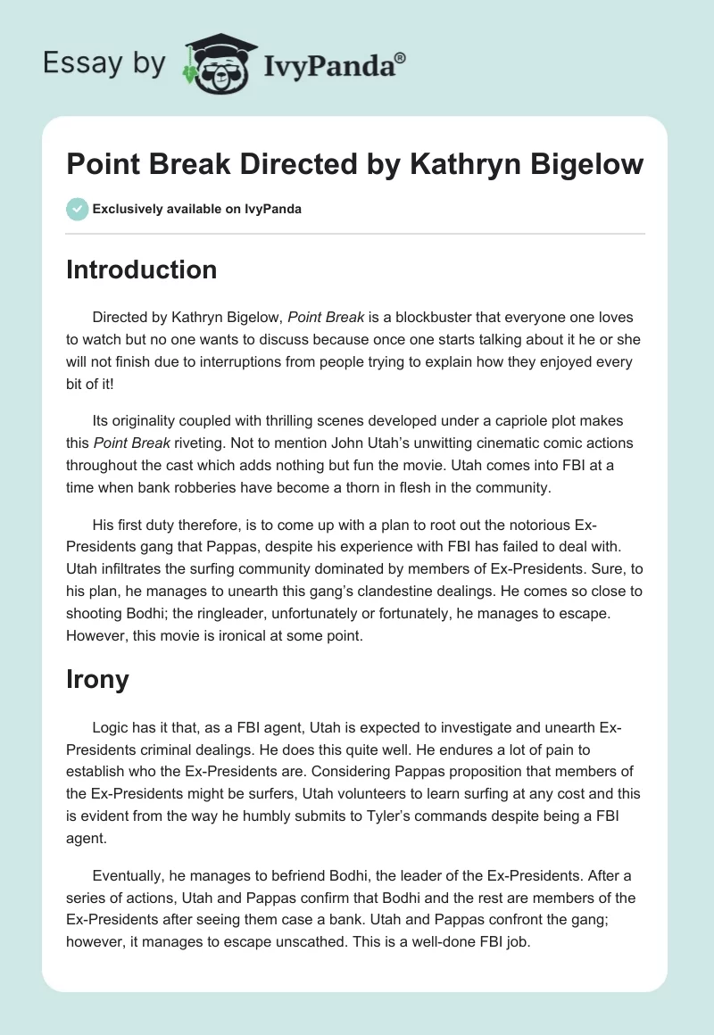 "Point Break" Directed by Kathryn Bigelow. Page 1