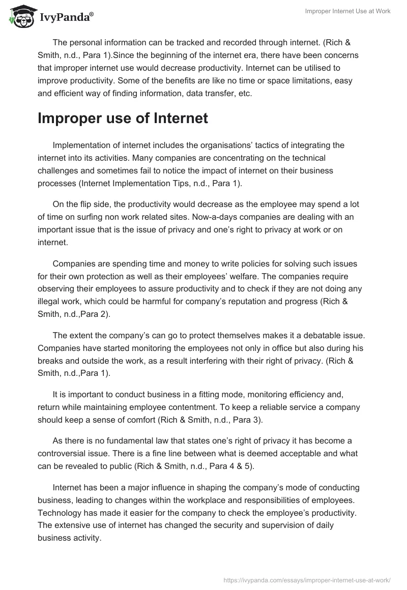 Improper Internet Use at Work. Page 2