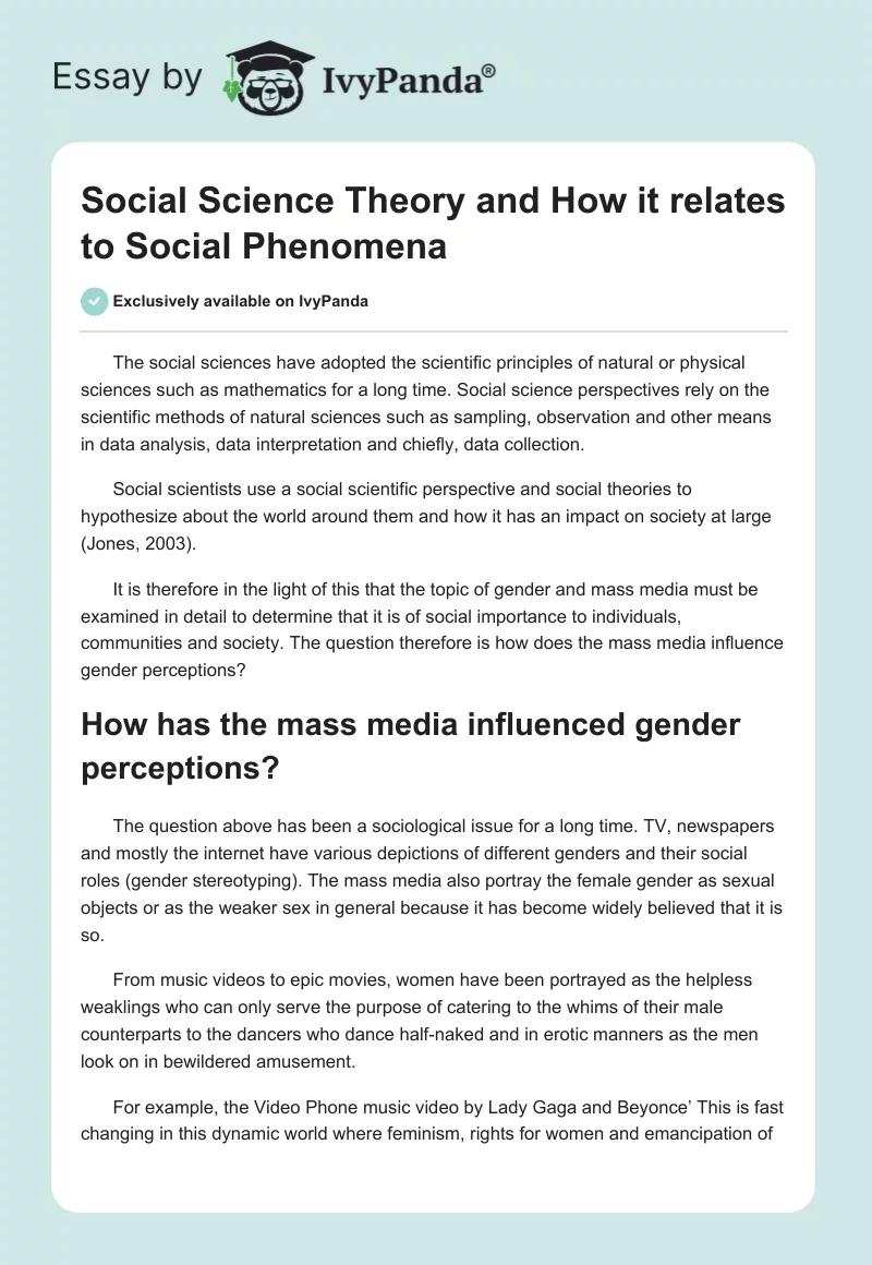 Social Science Theory and How it relates to Social Phenomena. Page 1