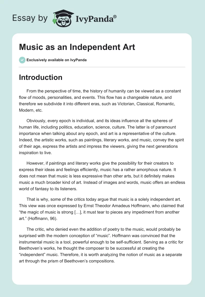 Music as an Independent Art. Page 1