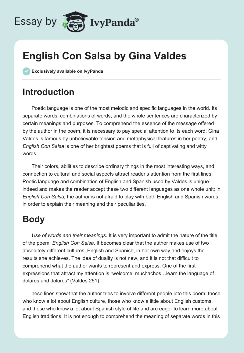 English Con Salsa by Gina Valdes. Page 1