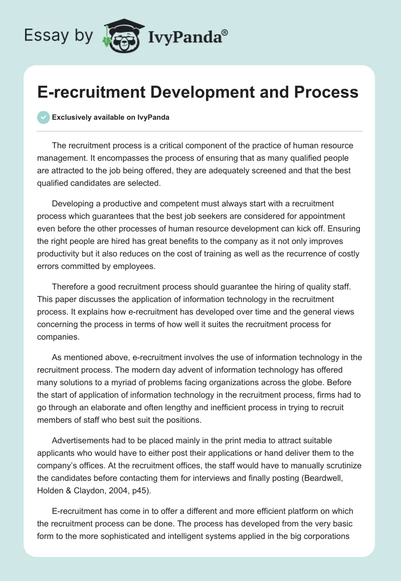 E-recruitment Development and Process. Page 1