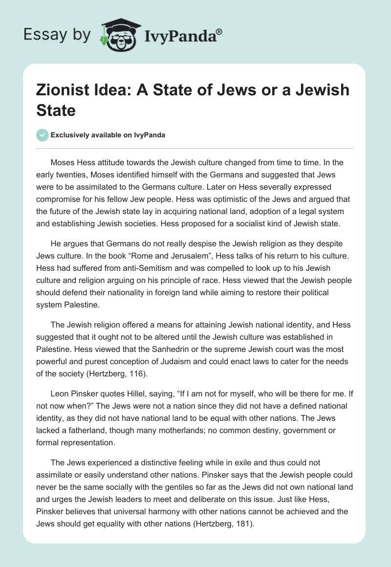 Zionist Idea: A State of Jews or a Jewish State. Page 1