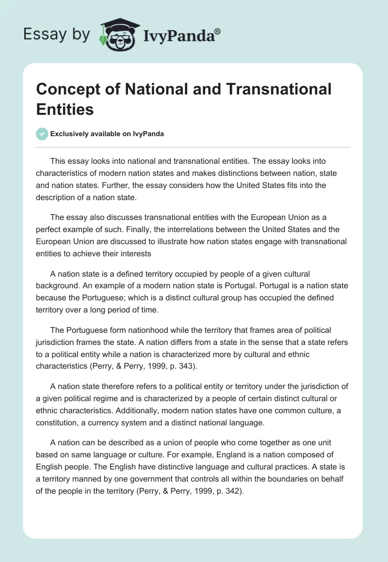Concept of National and Transnational Entities. Page 1