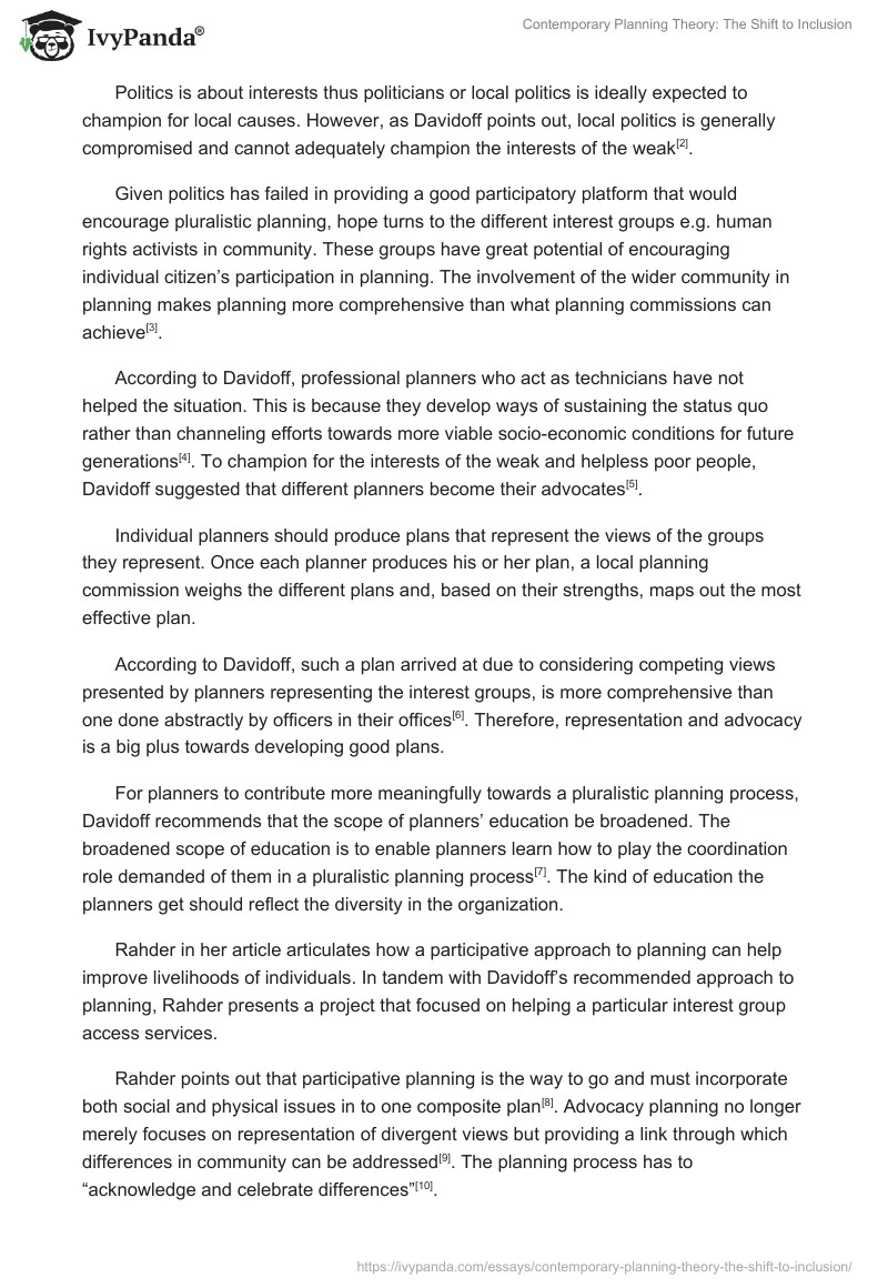 Contemporary Planning Theory: The Shift to Inclusion. Page 2