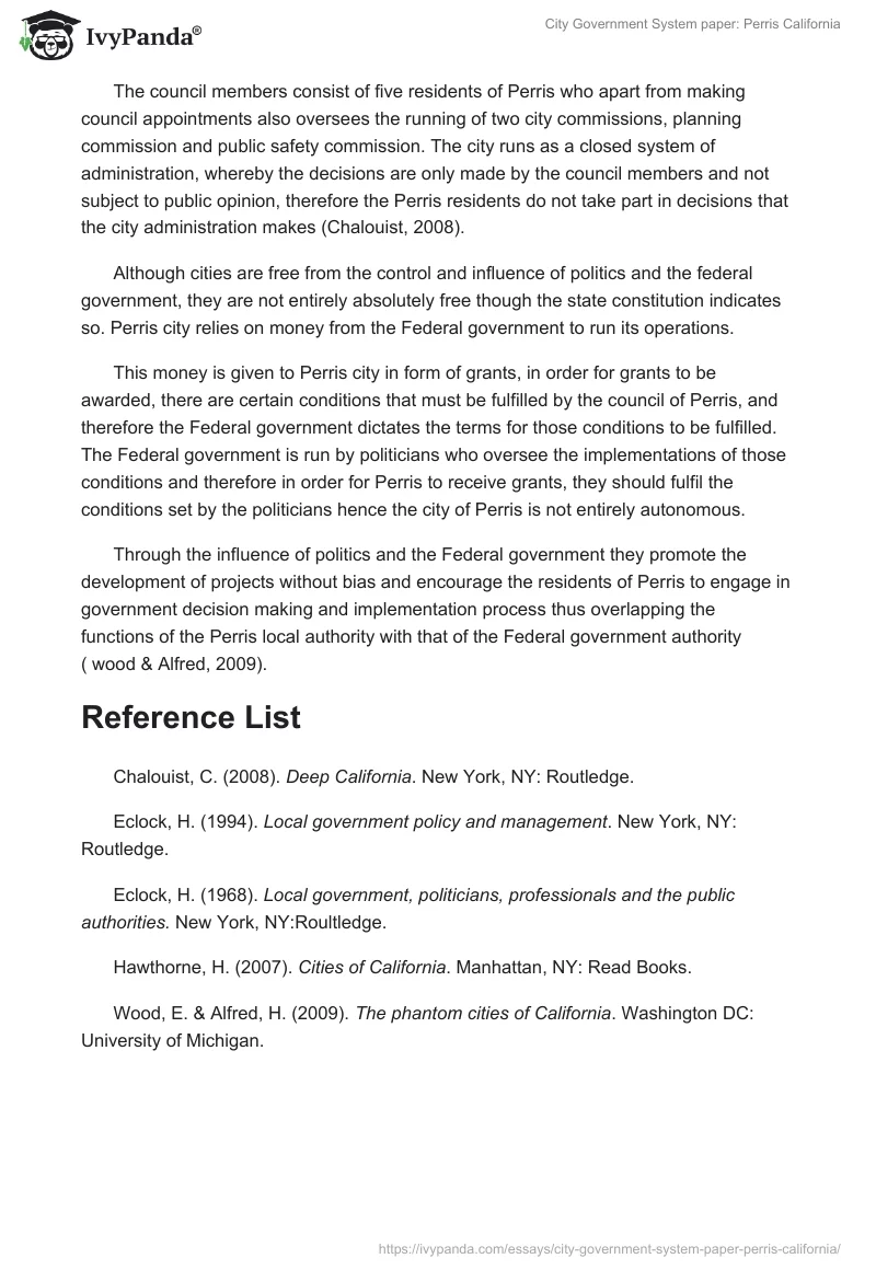 City Government System paper: Perris California. Page 2