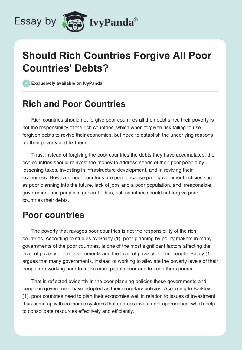 Should Rich Countries Forgive All Poor Countries' Debts?. Page 1