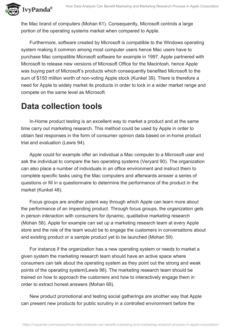 How Data Analysis Can Benefit Marketing and Marketing Research Process in Apple Corporation. Page 2