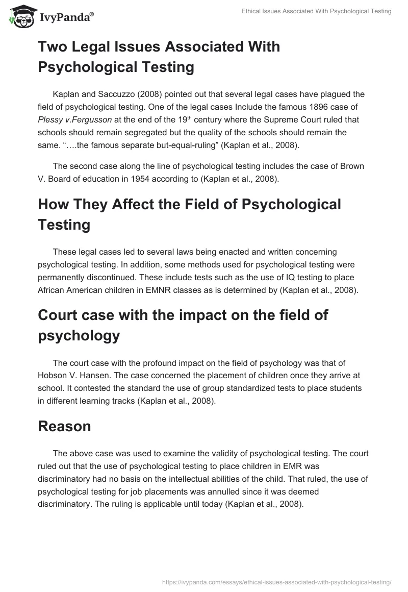 Ethical Issues Associated With Psychological Testing. Page 2