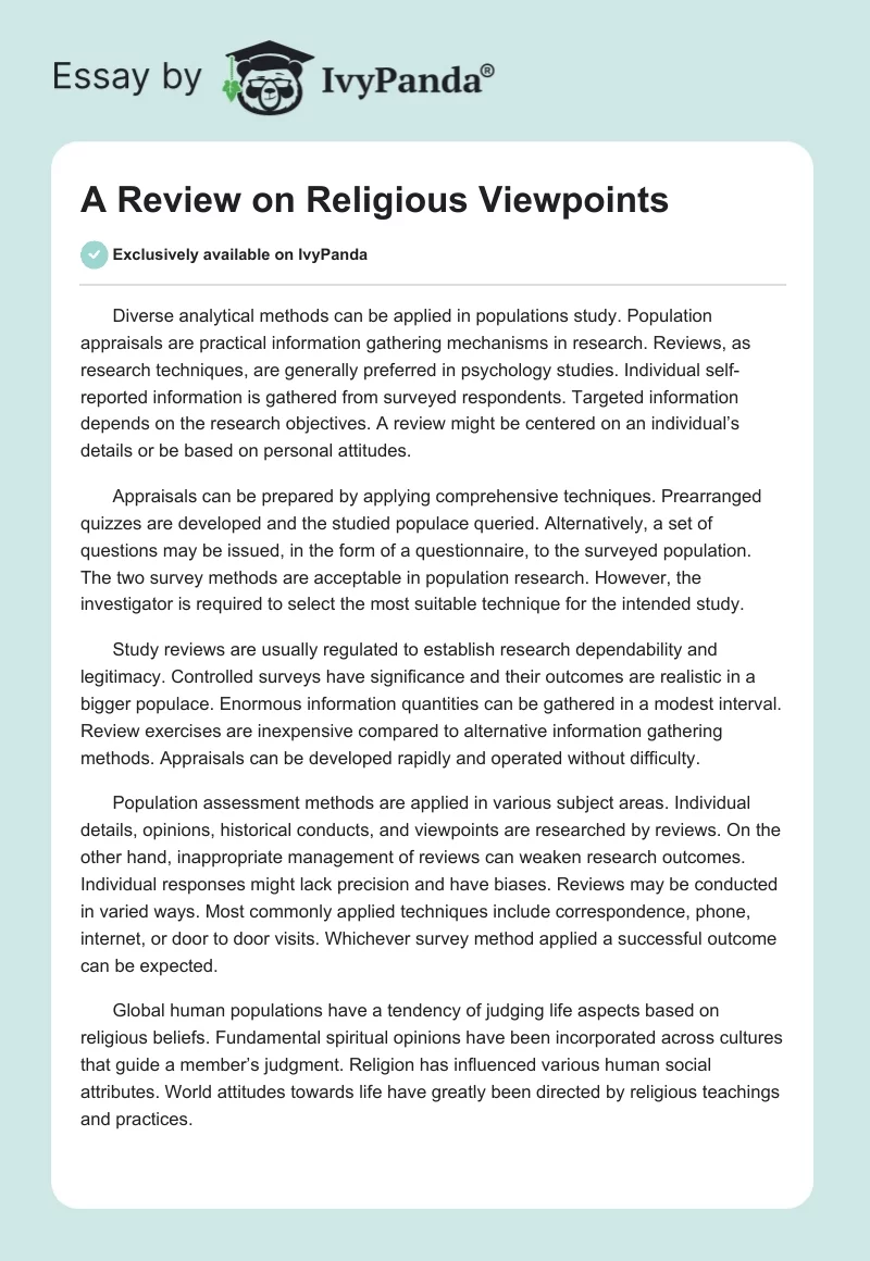 A Review on Religious Viewpoints. Page 1