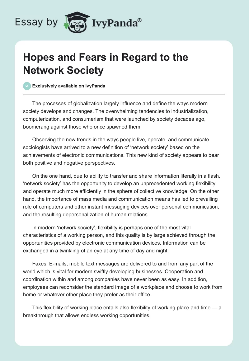 Hopes and Fears in Regard to the "Network Society". Page 1