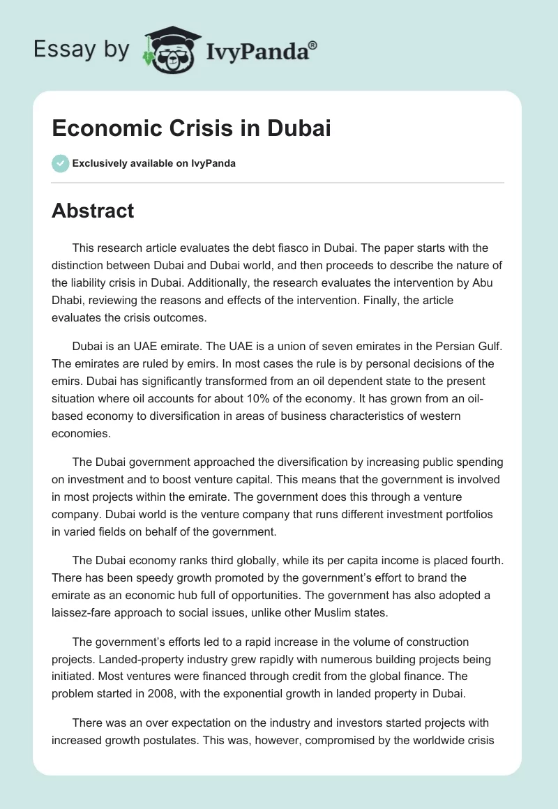 Economic Crisis in Dubai. Page 1
