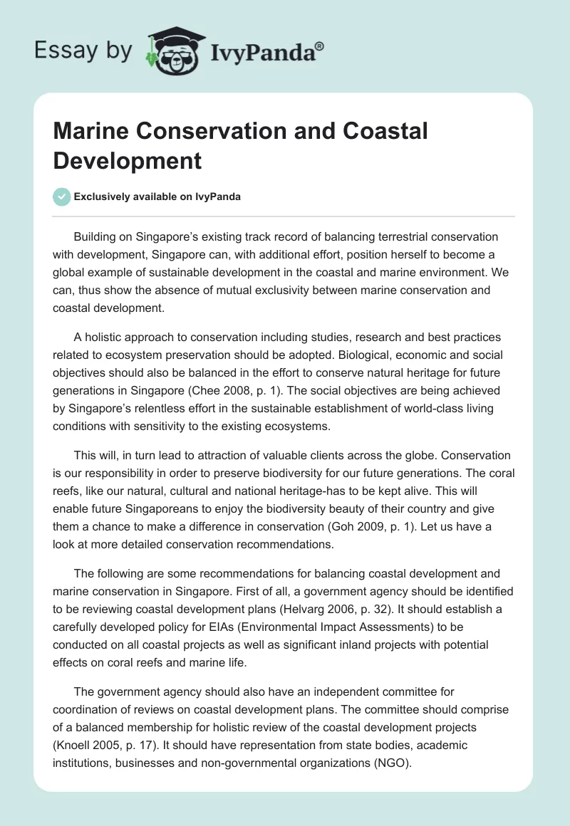 Marine Conservation and Coastal Development. Page 1