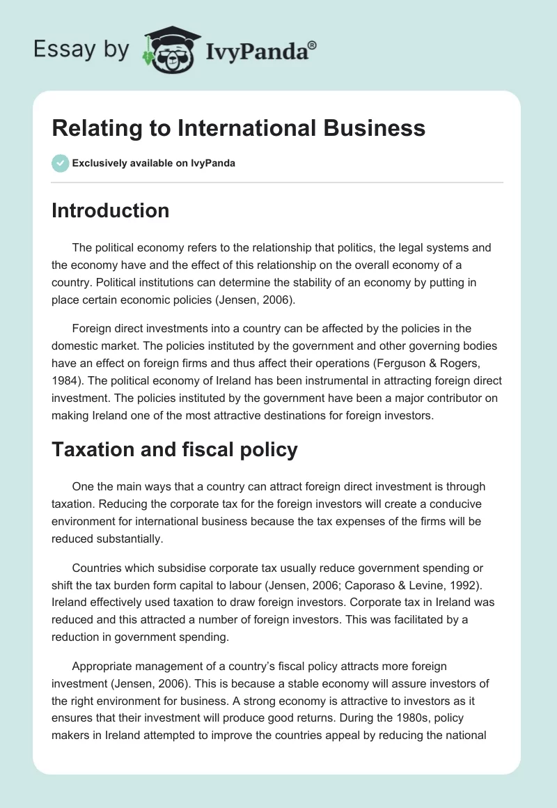Relating to International Business. Page 1