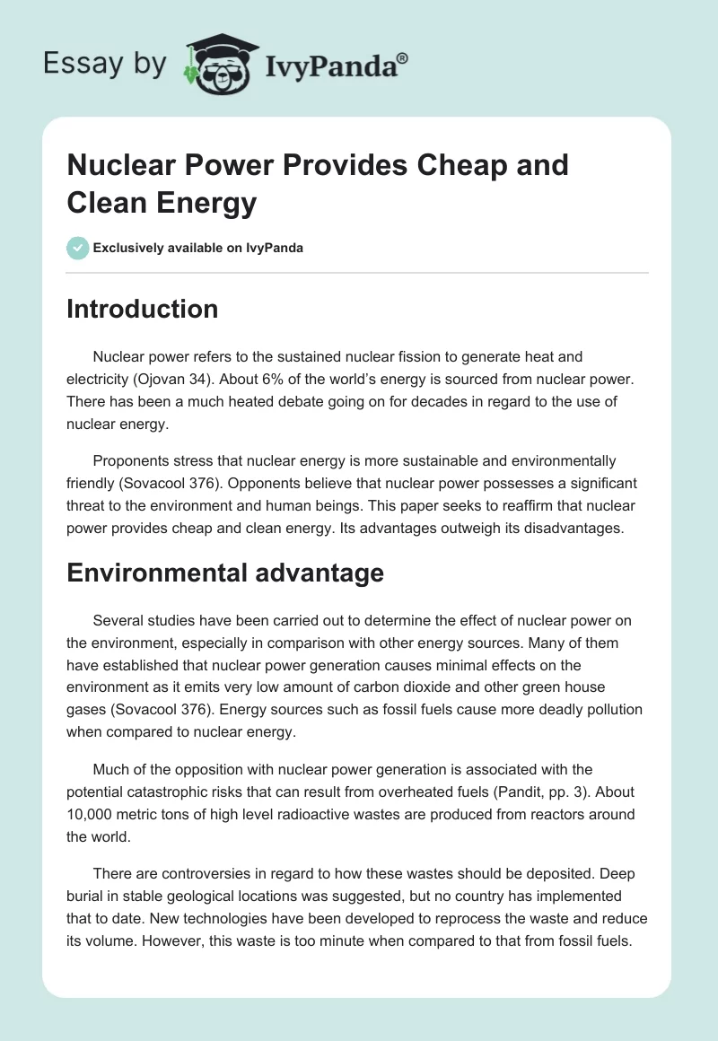 Nuclear Power Provides Cheap and Clean Energy. Page 1