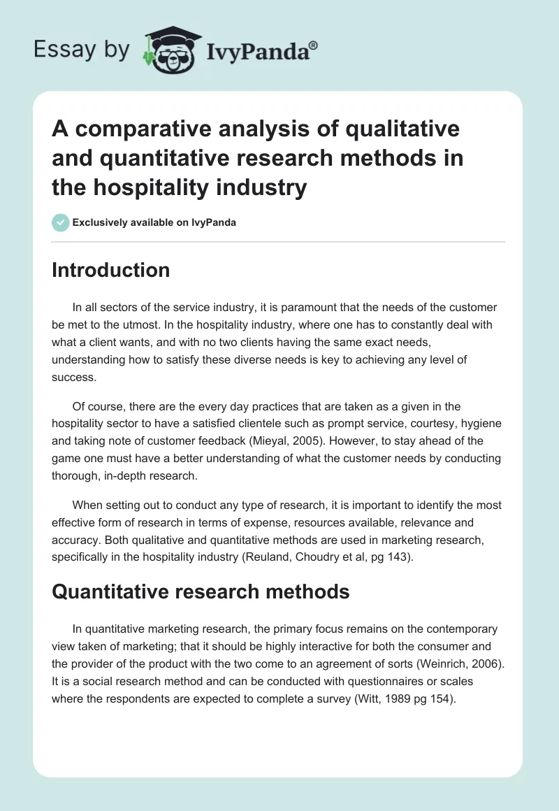 A comparative analysis of qualitative and quantitative research methods in the hospitality industry. Page 1
