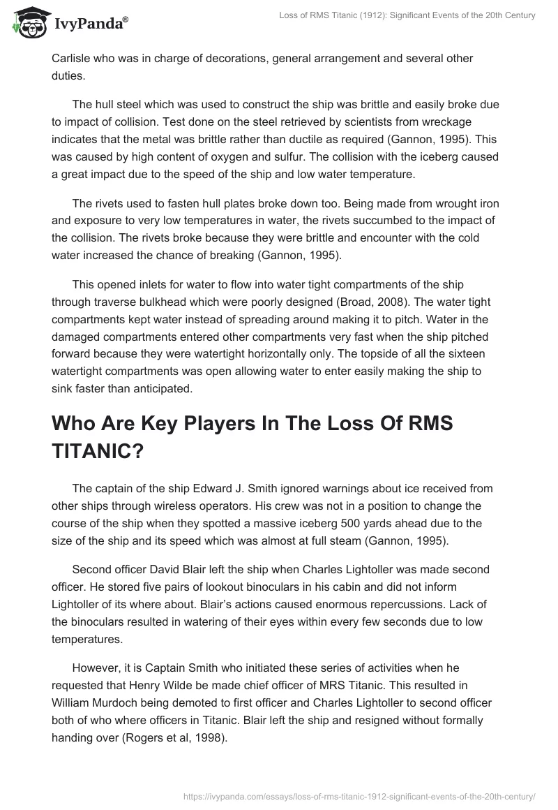 Loss of RMS Titanic (1912): Significant Events of the 20th Century. Page 2
