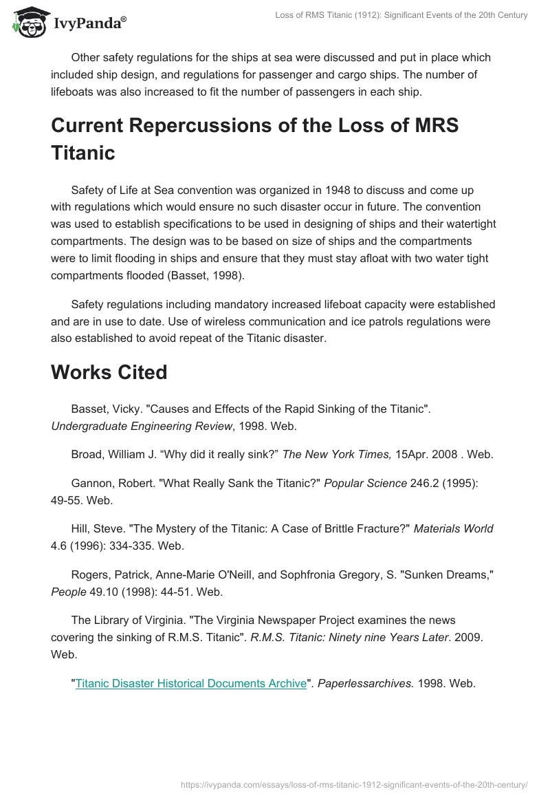 Loss of RMS Titanic (1912): Significant Events of the 20th Century. Page 4