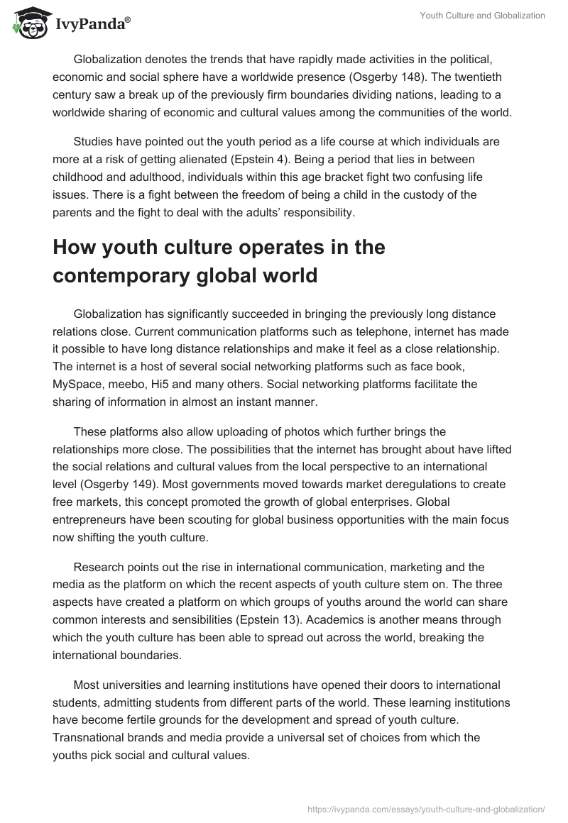 Youth Culture and Globalization. Page 2