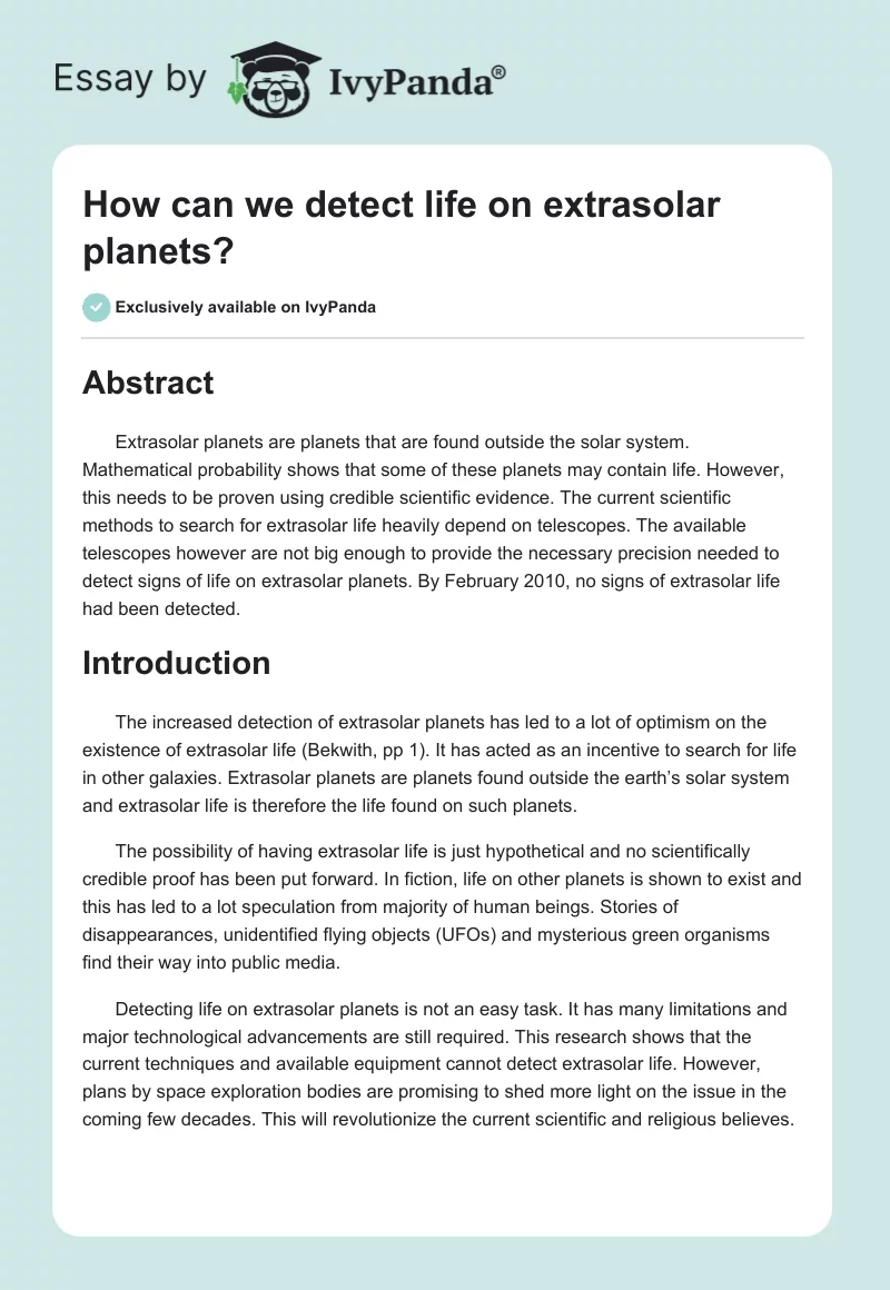 How can we detect life on extrasolar planets?. Page 1