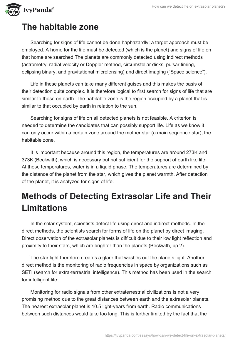 How can we detect life on extrasolar planets?. Page 2