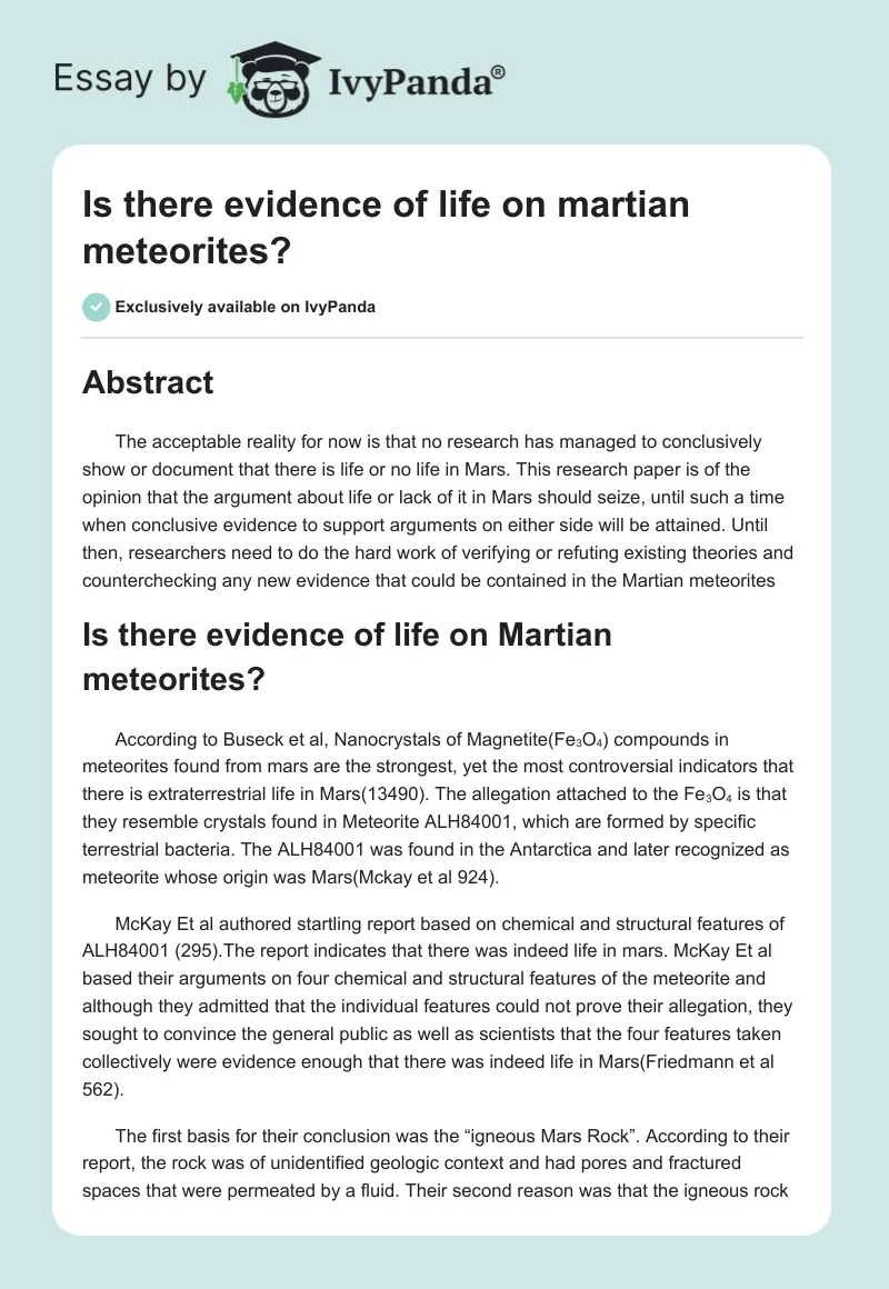 Is there evidence of life on martian meteorites?. Page 1