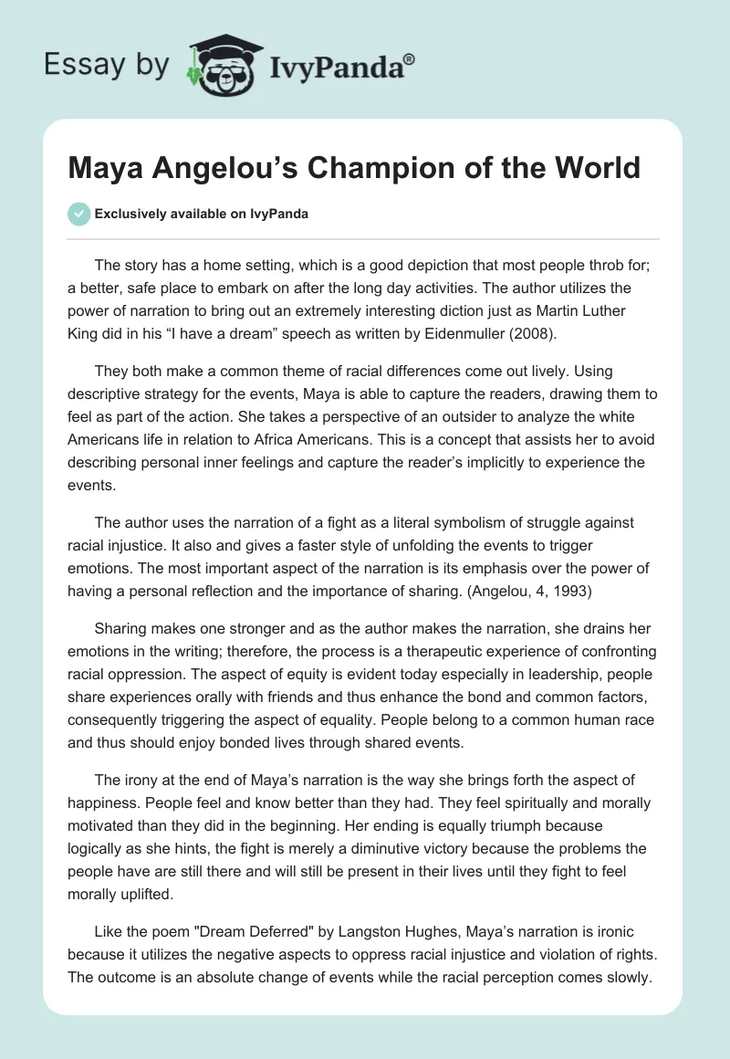 Maya Angelou’s "Champion of the World". Page 1