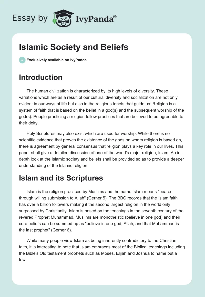 Islamic Society and Beliefs. Page 1