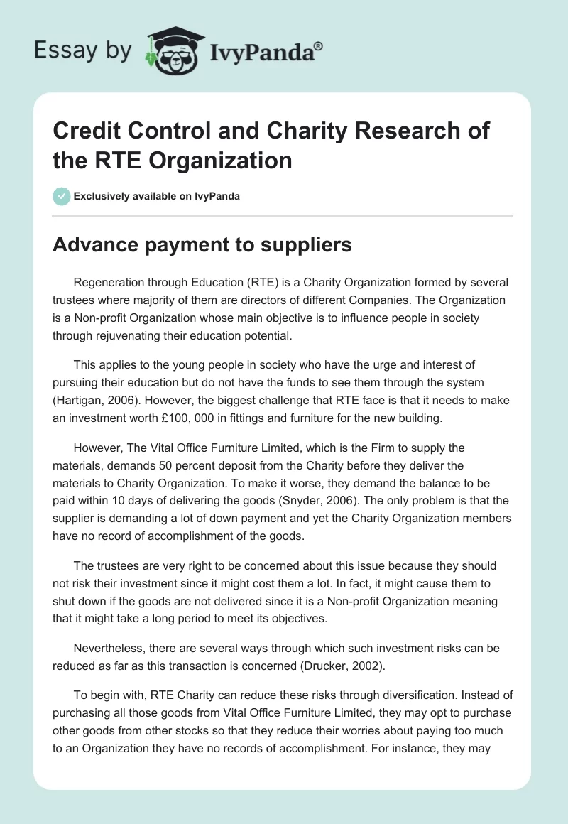 Credit Control and Charity Research of the RTE Organization. Page 1