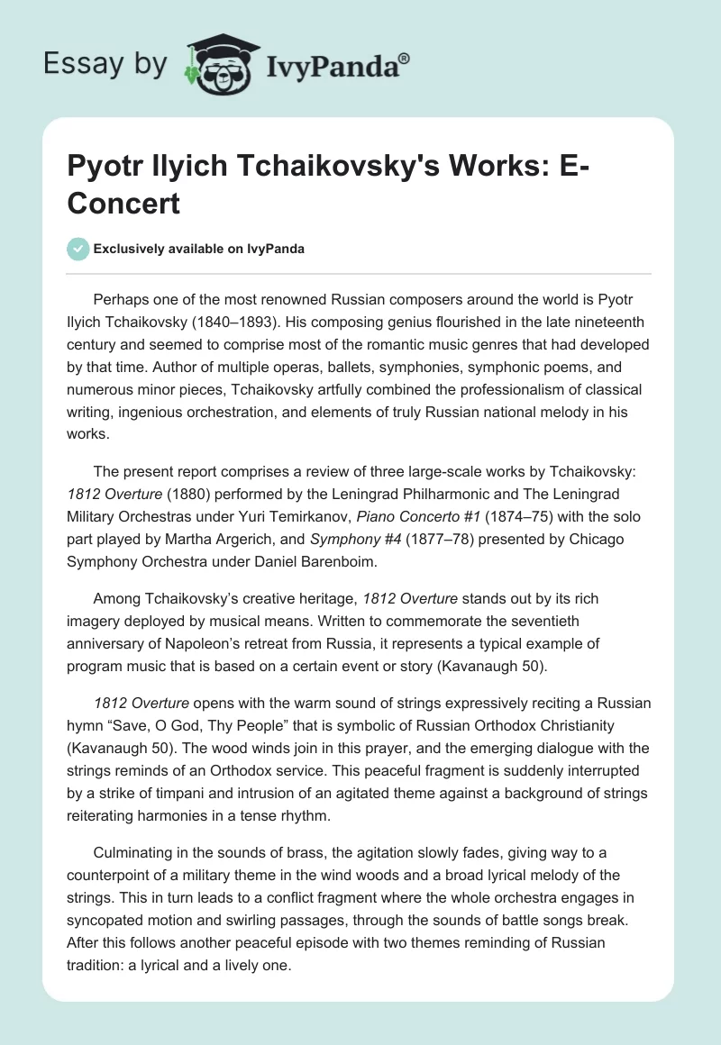 Pyotr Ilyich Tchaikovsky's Works: E-Concert. Page 1