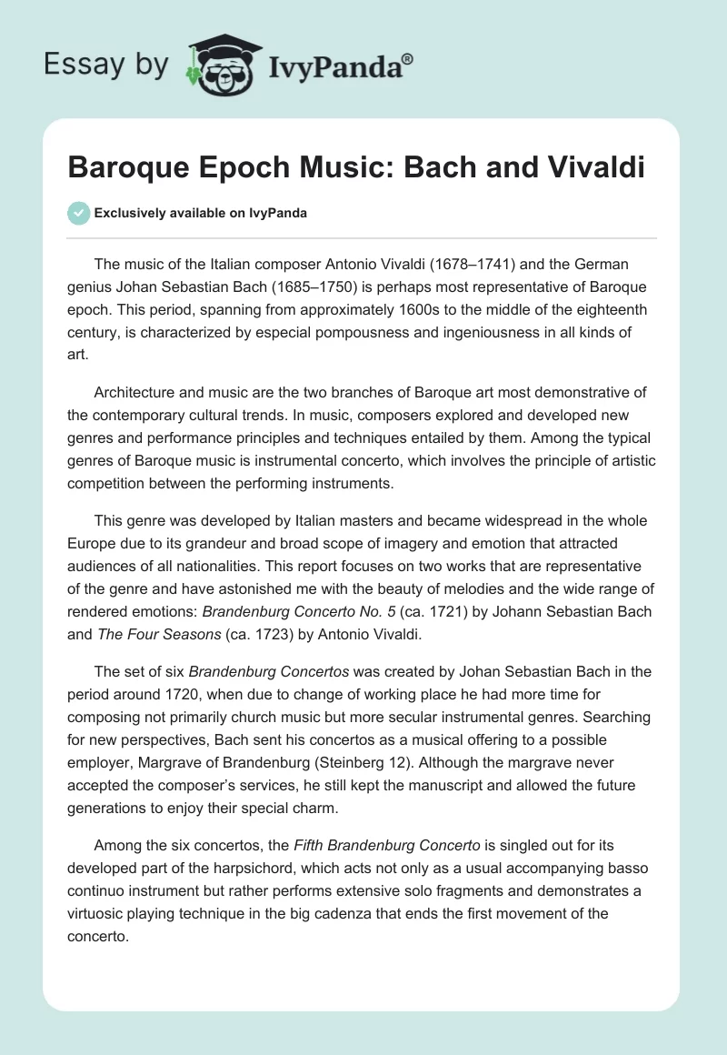 Baroque Epoch Music: Bach and Vivaldi. Page 1