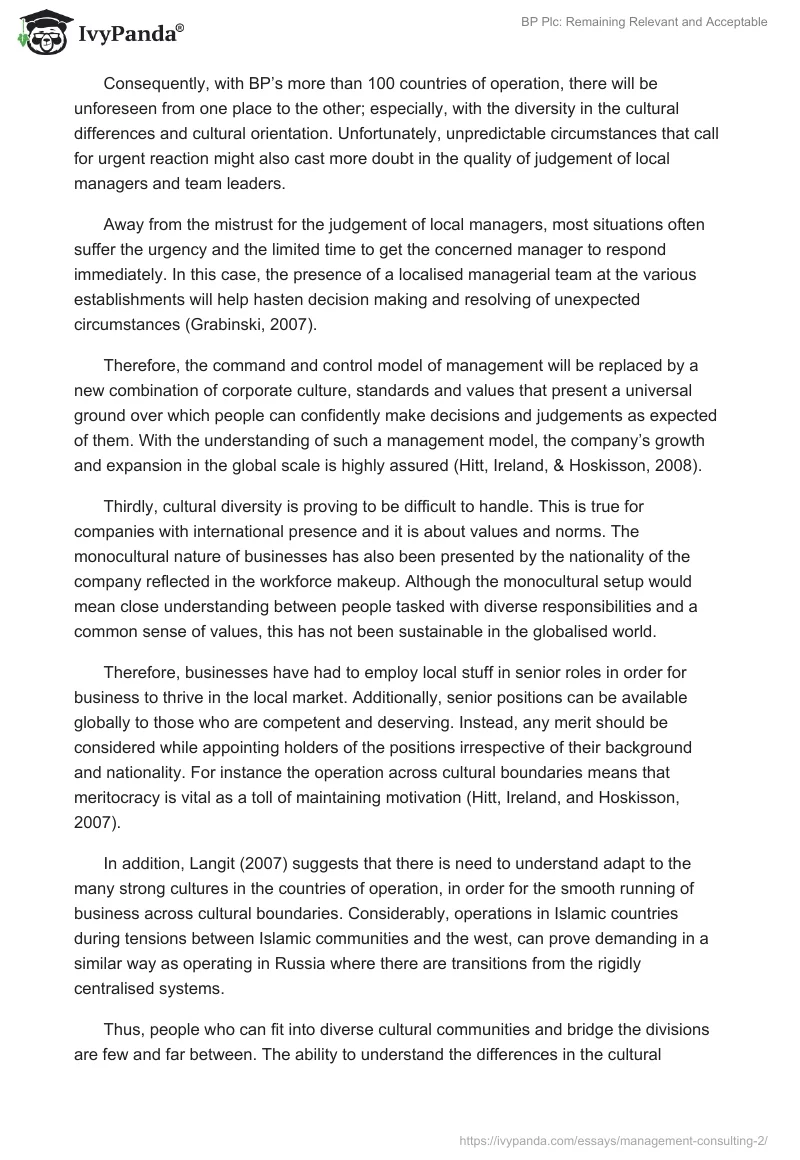 BP Plc: Remaining Relevant and Acceptable. Page 3