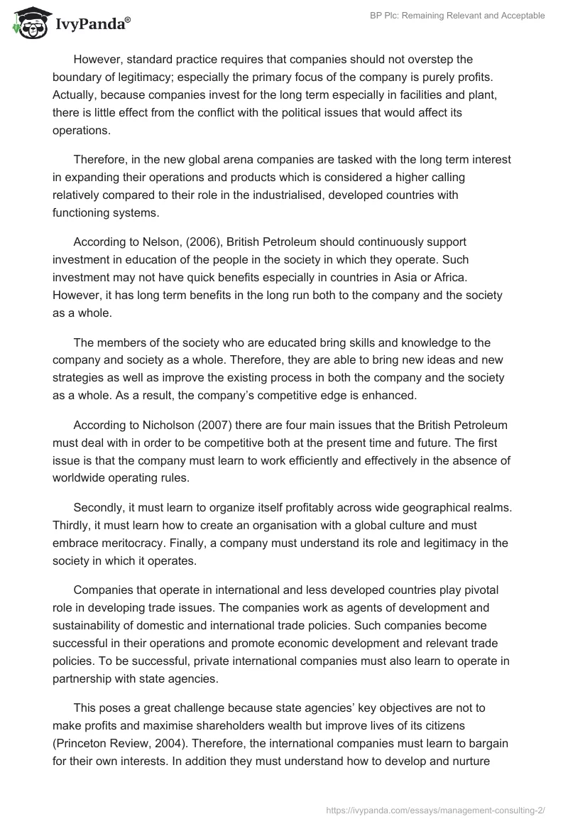 BP Plc: Remaining Relevant and Acceptable. Page 5