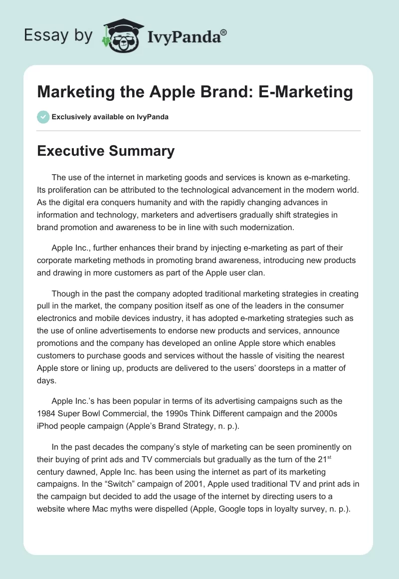 Marketing the Apple Brand: E-Marketing. Page 1