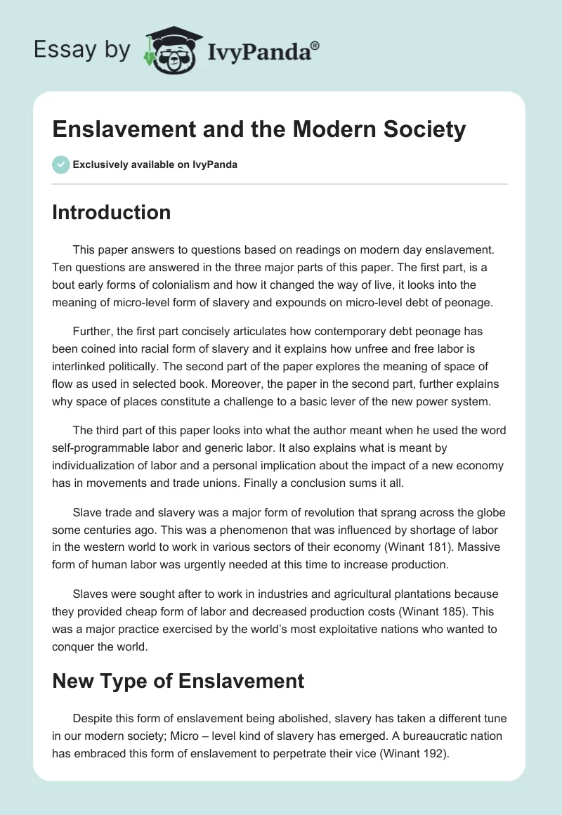 Enslavement and the Modern Society. Page 1