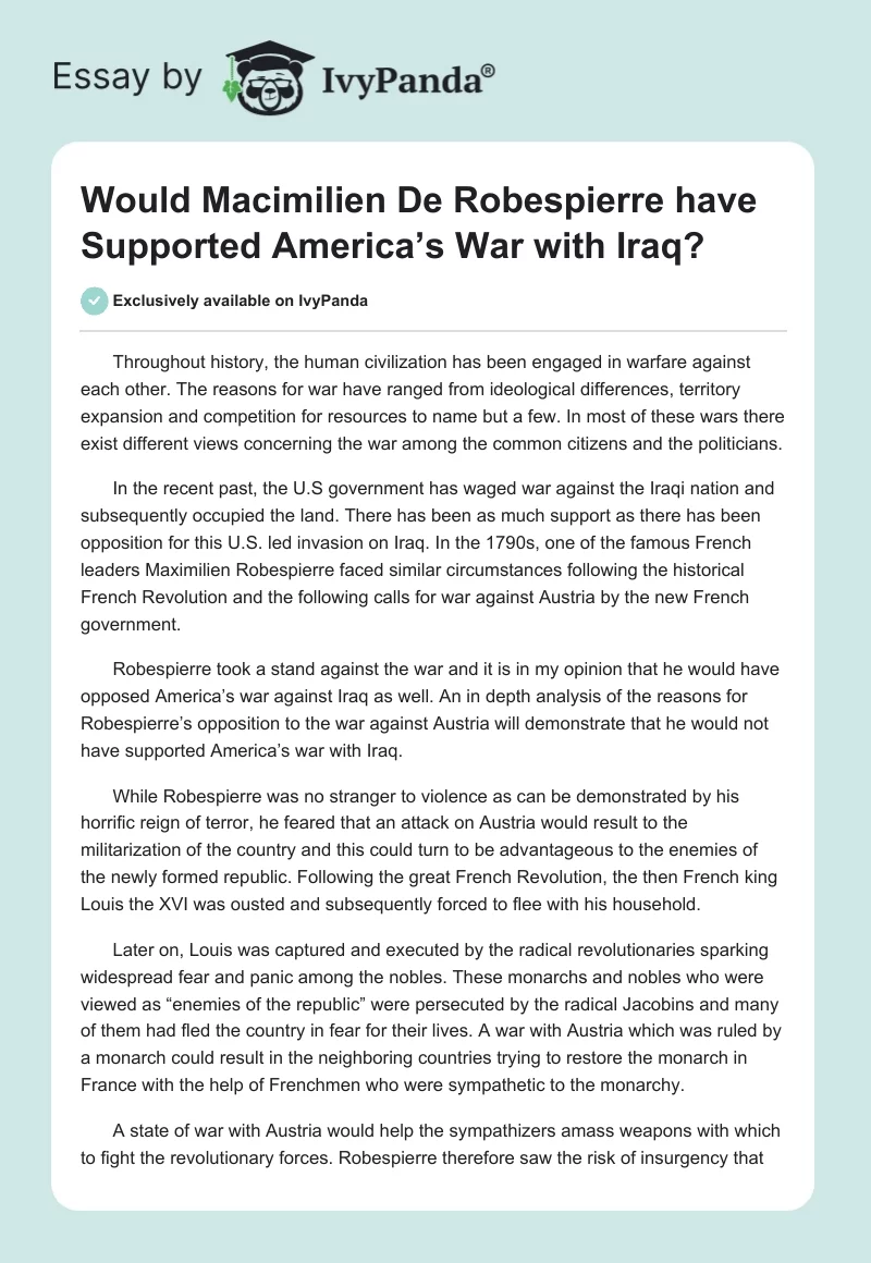 Would Macimilien de Robespierre Have Supported America’s War With Iraq?. Page 1