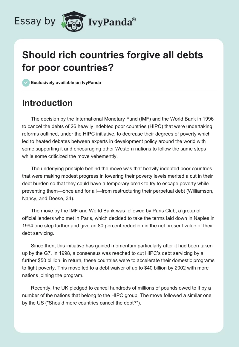 Should Rich Countries Forgive All Debts for Poor Countries?. Page 1