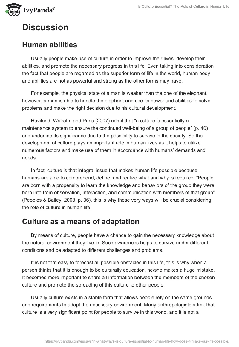 Is Culture Essential? The Role of Culture in Human Life. Page 2