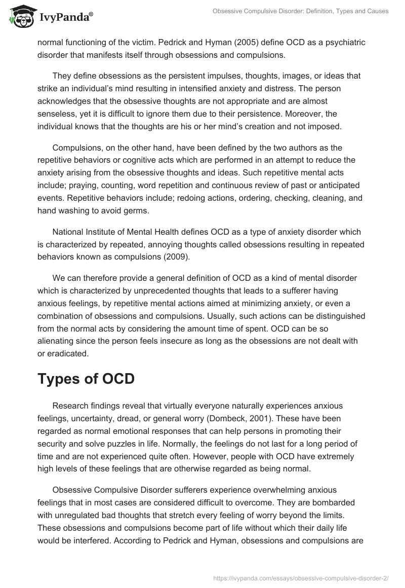 Obsessive Compulsive Disorder: Definition, Types and Causes. Page 2